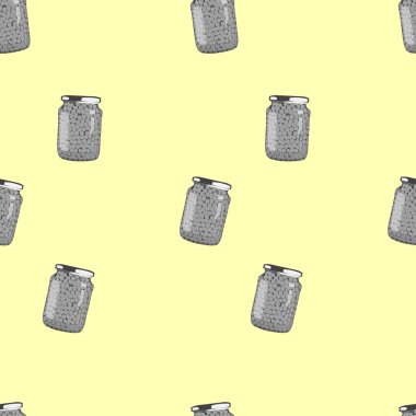 kavanozlarda turşu. Gerçekçi bezelye turşusu desen. Vektör çizimi.