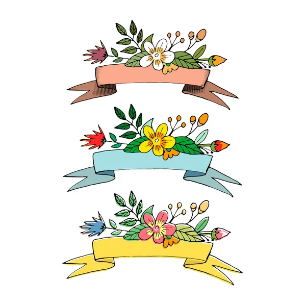 Vintage labels Ribbon Banners with flowers. Vector — Stock Vector