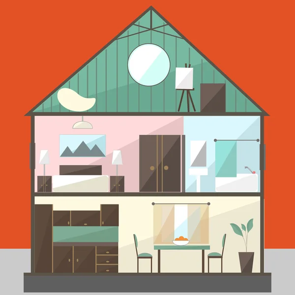 Snijd in huis interieurs. Vector illustratie — Stockvector