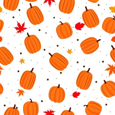 Kabaklar ve akçaağaç yaprakları ile sonbahar seamless modeli