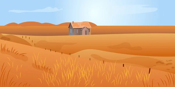 Paisaje de otoño con casa de campo. Cosecha. Ilustración vectorial . — Vector de stock