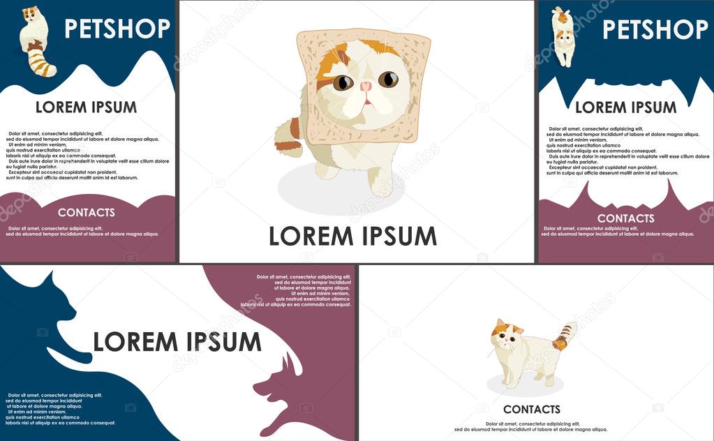cats. pets set. Form style. Useful for petshop, store, webstore. Vector contains banner, business card and two booklets. dark colors