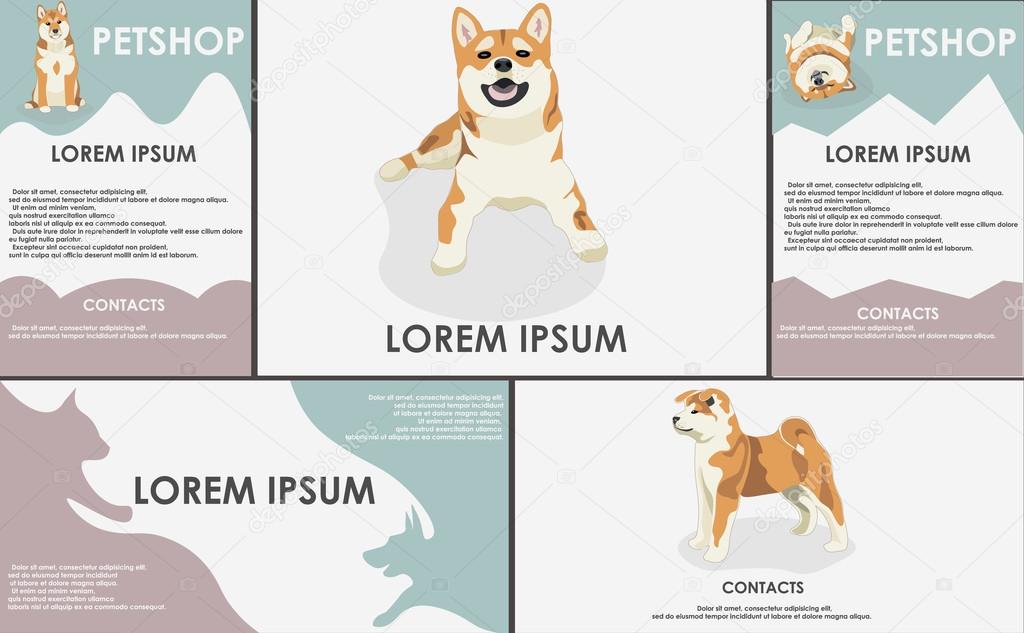 dogs. stylized pets set. Form style. Useful for pet shop, store, webstore. Vector contains banner, business card and two booklets. original colors