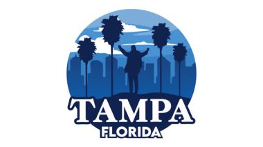 Güzel manzaralı ve palmiye ağacı siluetleriyle Tampa Florida