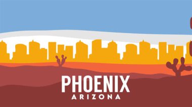 Phoenix Arizona with beautiful views and cactus silhouettes