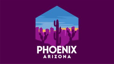 Phoenix Arizona with beautiful views and cactus silhouettes