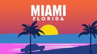 Palmiye siluetleri ve güzel gökyüzü manzaralı Miami Florida