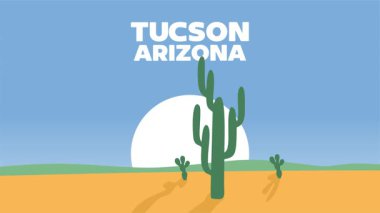Tucson Arizona güzel manzaralı ve kaktüs siluetleriyle