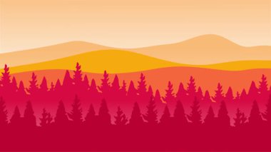 Güzel bir orman manzarasının silueti.