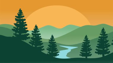 Güzel bir orman manzarasının silueti.