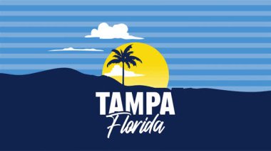 Güzel palmiye ağacı siluetleri olan Tampa Florida