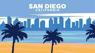 Güzel siluetleri ve palmiye ağaçlarının siluetleri ile San Diego California