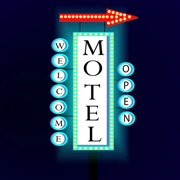 Retro parlayan ışıklar motel ile afiş ve hoş geldiniz. — Stok Vektör