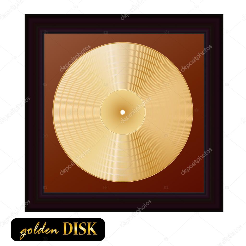 Gold disk vinyl with frame. Vector illustration