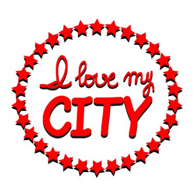 Yıldızlarla retro çerçeve. Vektör el yazısı posteri. Şehrimi el yazısıyla seviyorum. Vektör çizimi