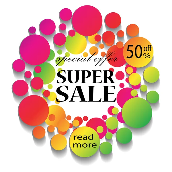 Metin ile Renkli Satış Banner. Süper Satış. Satış şablonu. Büyük satış. Satış etiketi. Satış afişi. Satış vektörü. Süper Satış ve özel teklif. Gökkuşağı çerçevesi. Vektör çizimi