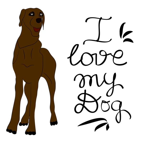 Kahverengi köpek. Benim köpek el yazı teklif seviyorum. — Stok Vektör