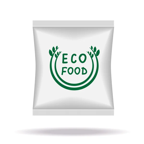 Verpackungskartondesign. grüner Rahmen mit handgezeichneten Buchstaben eco food. Vektorillustration — Stockvektor