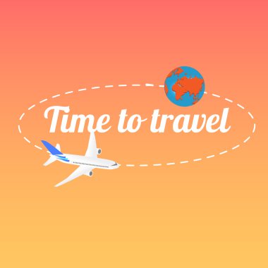 Uçmak ve dünya seyahat için zaman teklif etrafında uçan. Seyahat geçmişi. Vektör çizimi