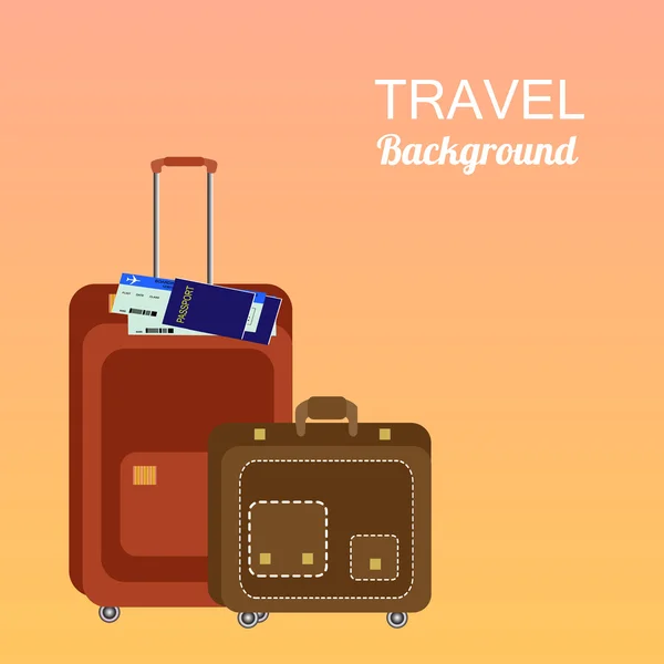 Colourful travel and trip concept vector flat banner vith travel bag and free place for text. Vector illustration — Διανυσματικό Αρχείο