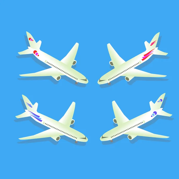 Avión de pasajeros aislado sobre fondo azul. Aviones. Aviación civil. Ilustración vectorial — Vector de stock