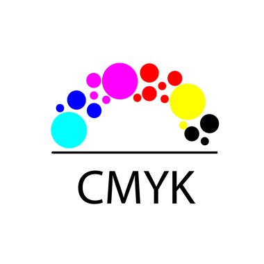 CMYK çizim logo kavramı. Baskı servis iş için CMYK kimlik. Baskı teknolojisi amblemi. Basım renkler. Hizmet logo Yazdır. CMYK logosunu görmeniz gerekir. Vektör