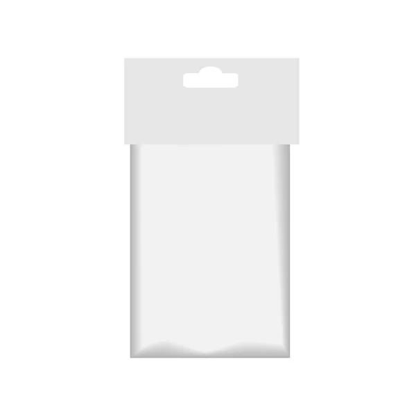 Witte lege Plastic zak tas. Transparant. Met Hang-sleuf. Illustratie geïsoleerd op een witte achtergrond. Mock Up sjabloon klaar voor uw ontwerp. Vectorillustratie — Stockvector