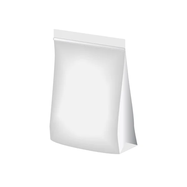 Blank stand up pouch foil ou embalagem de plástico com zíper. Modelo de bolsa. Modelo de saco. Caixa de embalagem em fundo branco. Ilustração vetorial . — Vetor de Stock