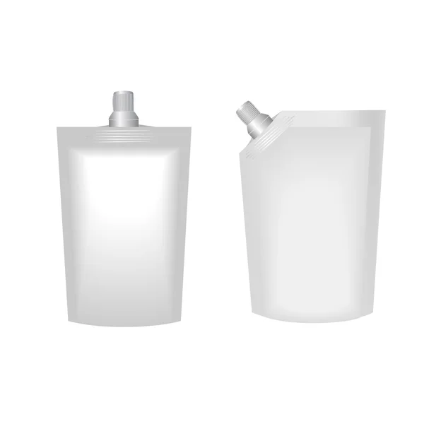 Beyaz boş Doy-pack, Doypack gıda ambalaj emzik kapaklı torba. Beyaz arka planda izole ürünler. Tasarımınız için hazır. Ürün Ambalaj. Vektör Illistartion