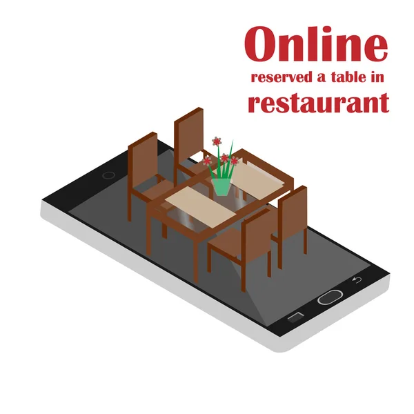 Mesa reservada en línea en restaurante. Concepto Reservado en cafetería. Diseño plano 3d. Ilustración isométrica. Ilustración vectorial . — Vector de stock