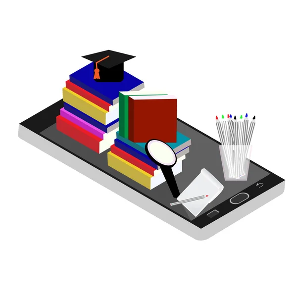 Educație online concept vectorial plat izometric. Design izometric plat 3d. Cursuri de formare online, recalificare, specializare, tutoriale. Ilustrație vectorială . — Vector de stoc