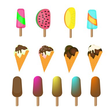 Dondurma ayarlayın. Dondurma koleksiyonu. Vektör çizim