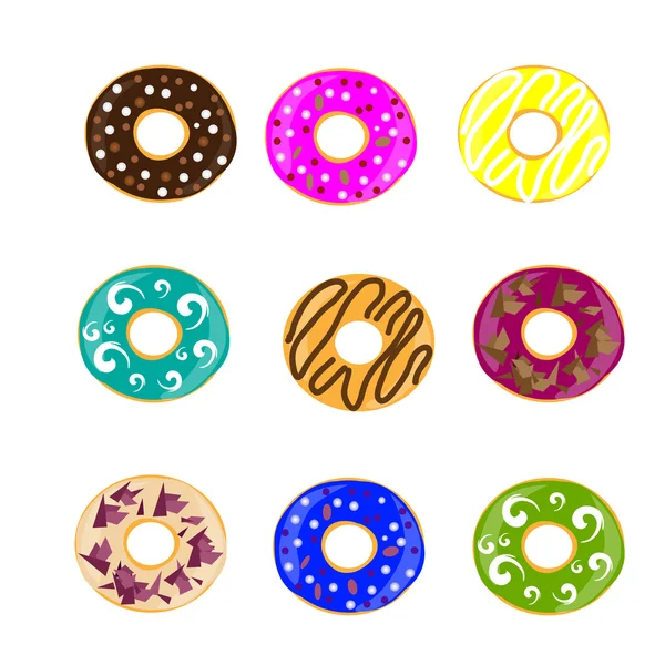 Sammlung glasierter farbiger Donuts. Donuts. Vektorillustration — Stockvektor