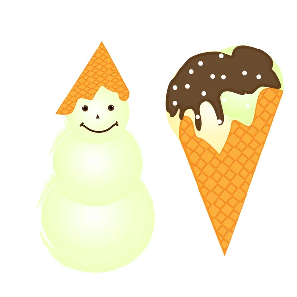 Ice-Cream and Snowman. Vector illustration — Stock Vector