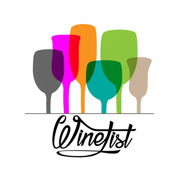 Carta de vinos con diferentes copas sobre fondo blanco. Ilustración vectorial — Vector de stock