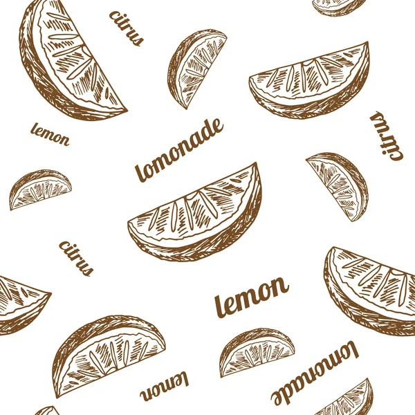 Skizze Stil Hintergrund. Handgezeichnetes Zitronenmuster auf weißem Hintergrund. Worte im Hintergrund. Vektorillustration. — Stockvektor