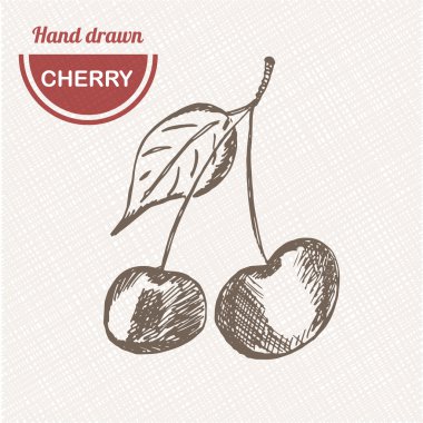 Elle çizilmiş kroki tarzı kiraz kompozisyon. Sağlıklı gıda vektör çizim.