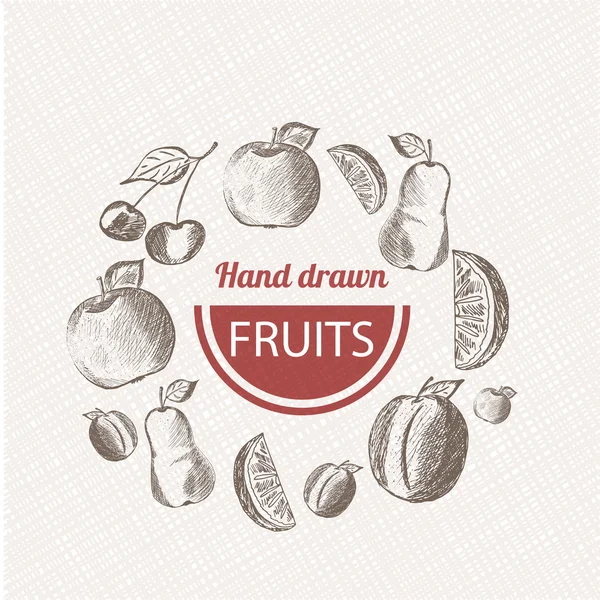 Handgezeichnete Skizze Stil Früchte Komposition. Illustration eines Vektors für gesunde Ernährung. Skizze Apfel, Pumpe, Kirsche, Birne, Zitrone. — Stockvektor