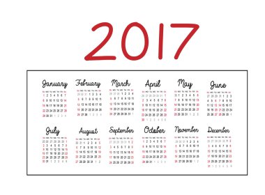 Takvim beyaz arka plan üzerinde izole 2017. Arka plan ile iş, günlük ve yapılan tasarım için kullanabilirsiniz. Vektör