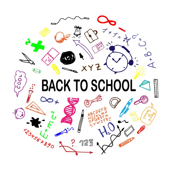 Okula geri illüstrasyon kroki. Serbest çizim karalamalar. El okul işareti dizi çekilmiş. Vektör çizim