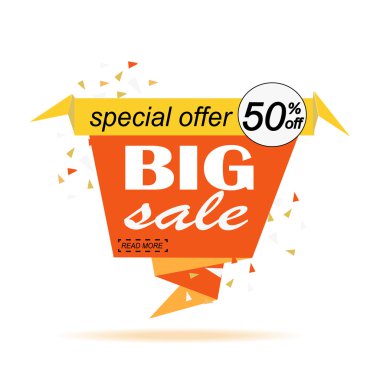 Büyük satış banner tasarımı. Kağıt afiş kullanın promosyon, promosyon broşür, kitapçık, posterler, el ilanları alışveriş reklam için afiş indirim. Vektör çizim