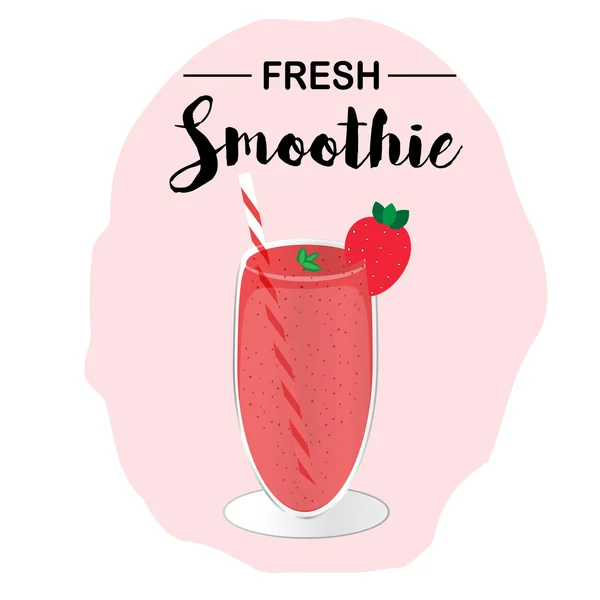 Glass of strawberry smoothie. Vector illustration — Stock Vector