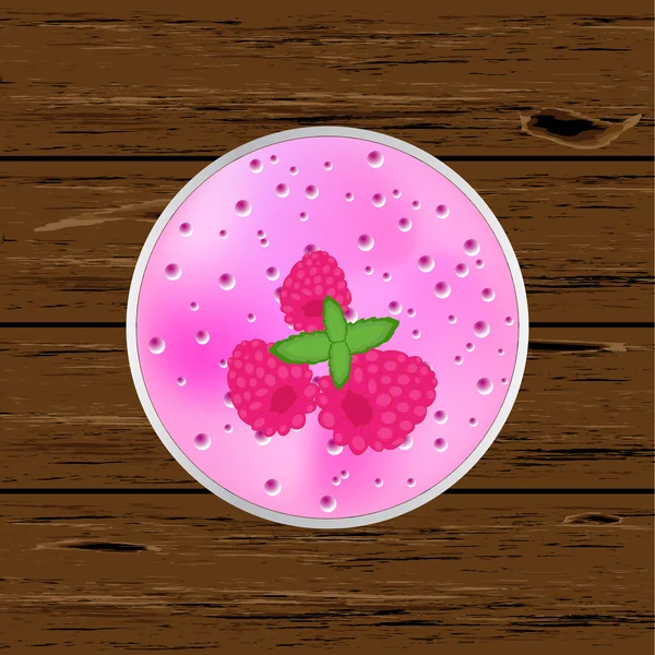 Ahududu smoothieon ahşap arka plan. Üstten Görünüm. Vektör çizim