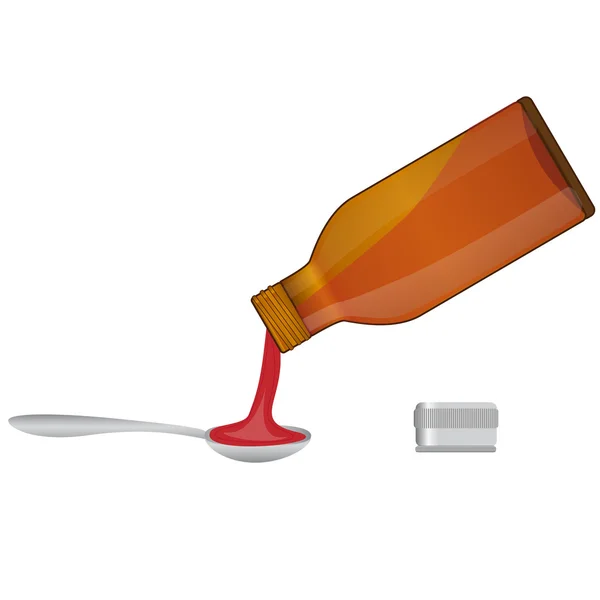 Tıbbi şurubu bir şişe içine bir kaşık dökülür