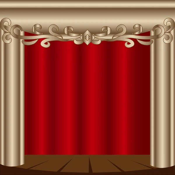 Teater tirai merah panggung - Stok Vektor