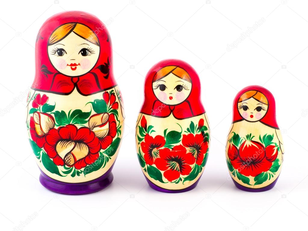 Russian nesting dolls. Babushkas or matryoshkas. Set of 3 pieces