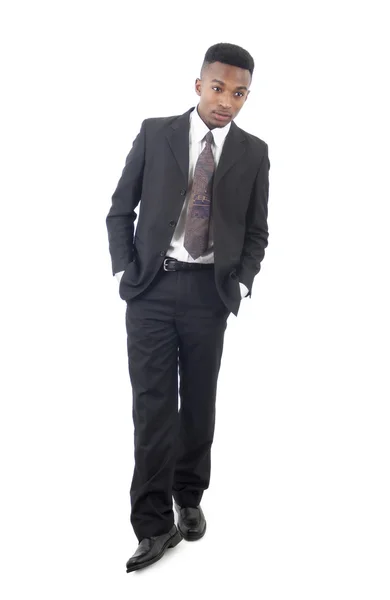Tânăr om de afaceri pe fundal alb lungime completă — Fotografie, imagine de stoc