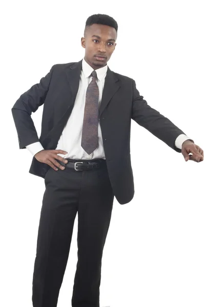 Jefe señalando en traje y corbata sobre fondo blanco —  Fotos de Stock