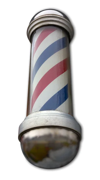 Barber Shop Retro Sign Red White Blue Spiral Rotating Cylinder — Stock Photo, Image