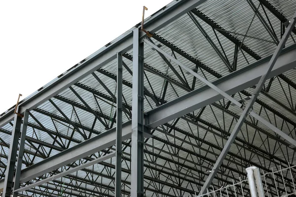 Konstrukcje Metalowe Plac Budowy Przemysł Belki Dachowe — Zdjęcie stockowe